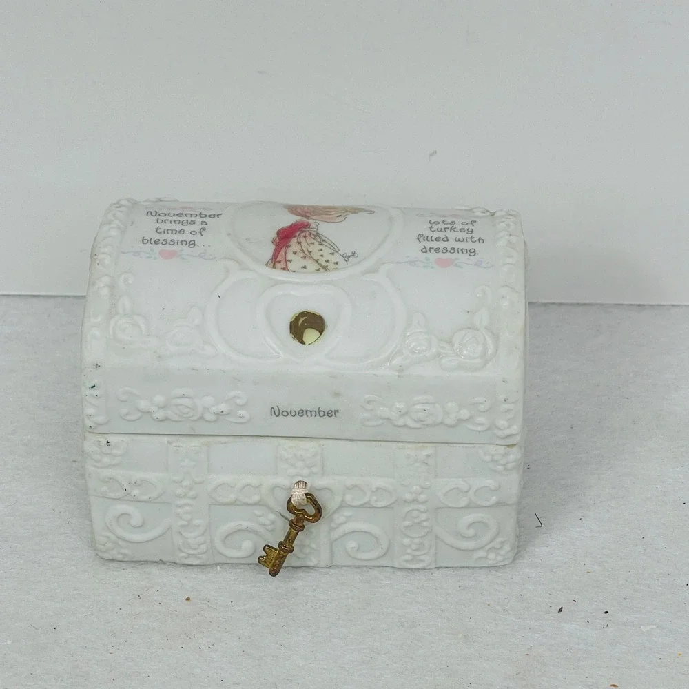 November Topaz Porcelain Treasure Chest Trinket Box White Ceramic Birthstone